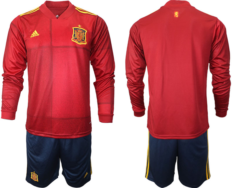 Cheap Men 2021 European Cup Spain home Long sleeve soccer jerseys